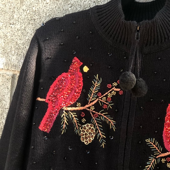 TIARA INTERNATIONAL Xmas Cardigan Cardinal Sweater - Picture 9 of 13